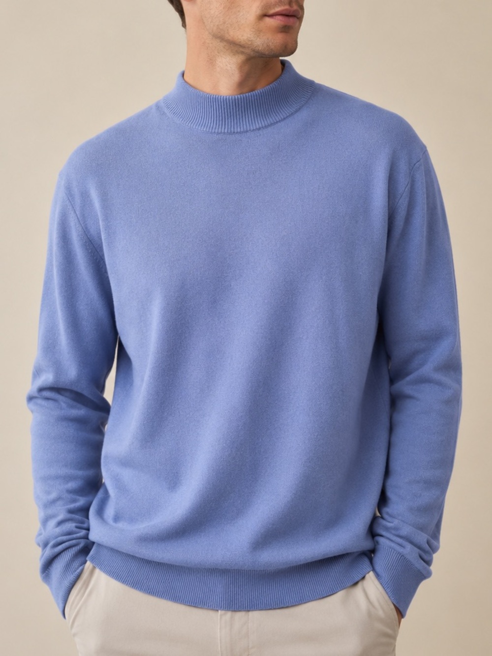 J. Peterman Silk Cashmere Mock Neck Sweater Size L Blue Fall Winter Classy Chic